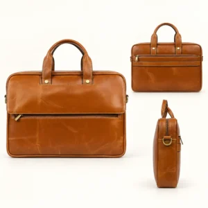 Leather Tan Executive Bag UA-113 shown from multiple angles