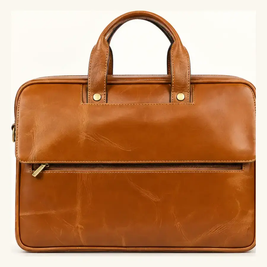 leather tan executive bag – ua 113 front three quarter Leather Tan Executive Bag UA-113 front three-quarter view