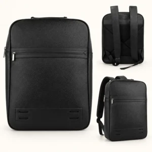 Leather Black Executive Backpack UA-130 shown from multiple angles