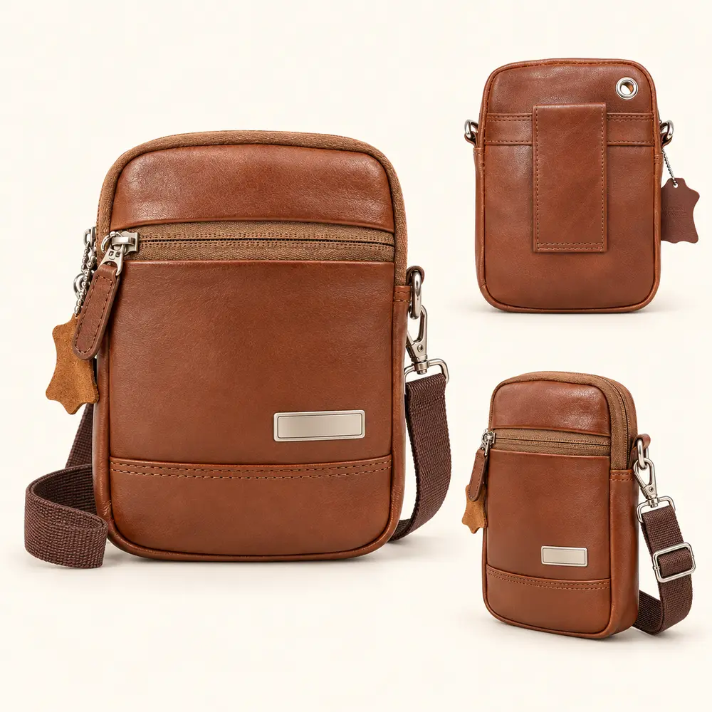 genuine leather sling/waist bag – ua 138 multi angle Genuine Leather Sling/Waist Bag UA-138 shown from multiple angles