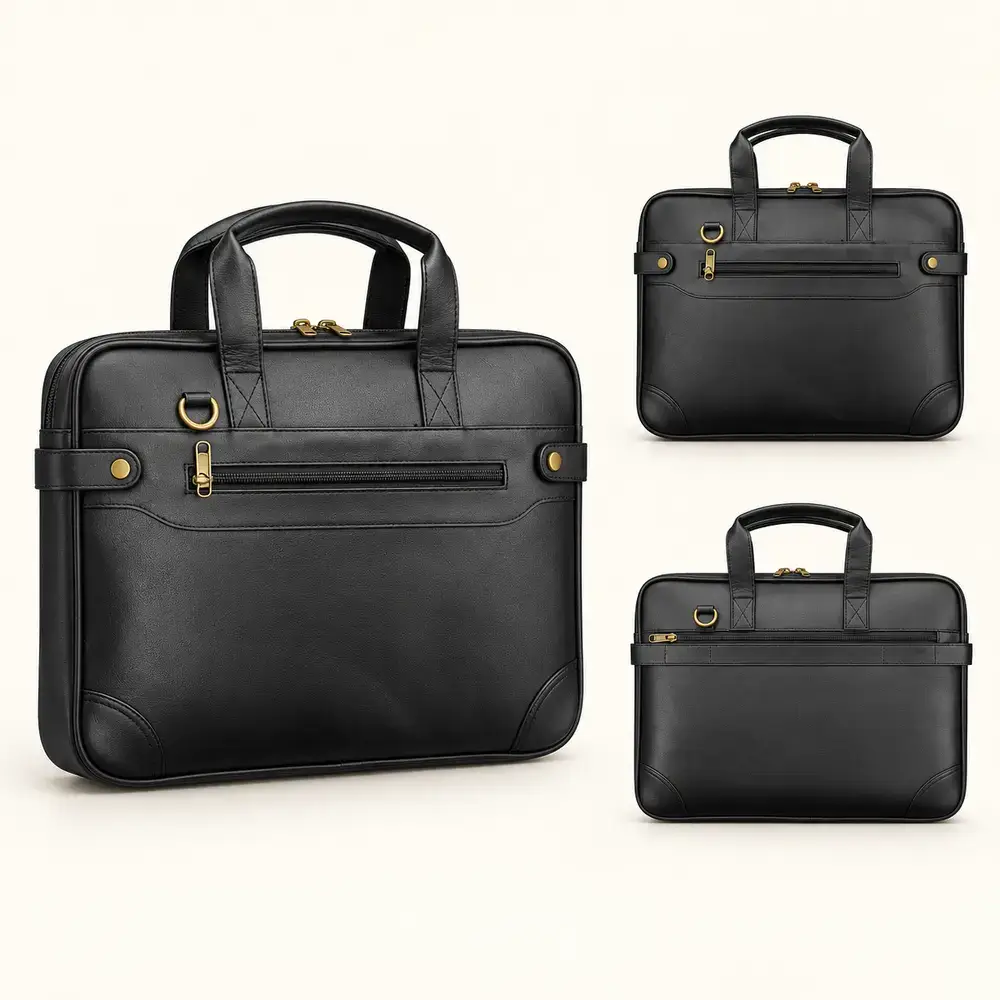 midnight compact laptop briefcase – ua 15 multi angle Midnight Compact Laptop Briefcase UA-15 shown from multiple angles