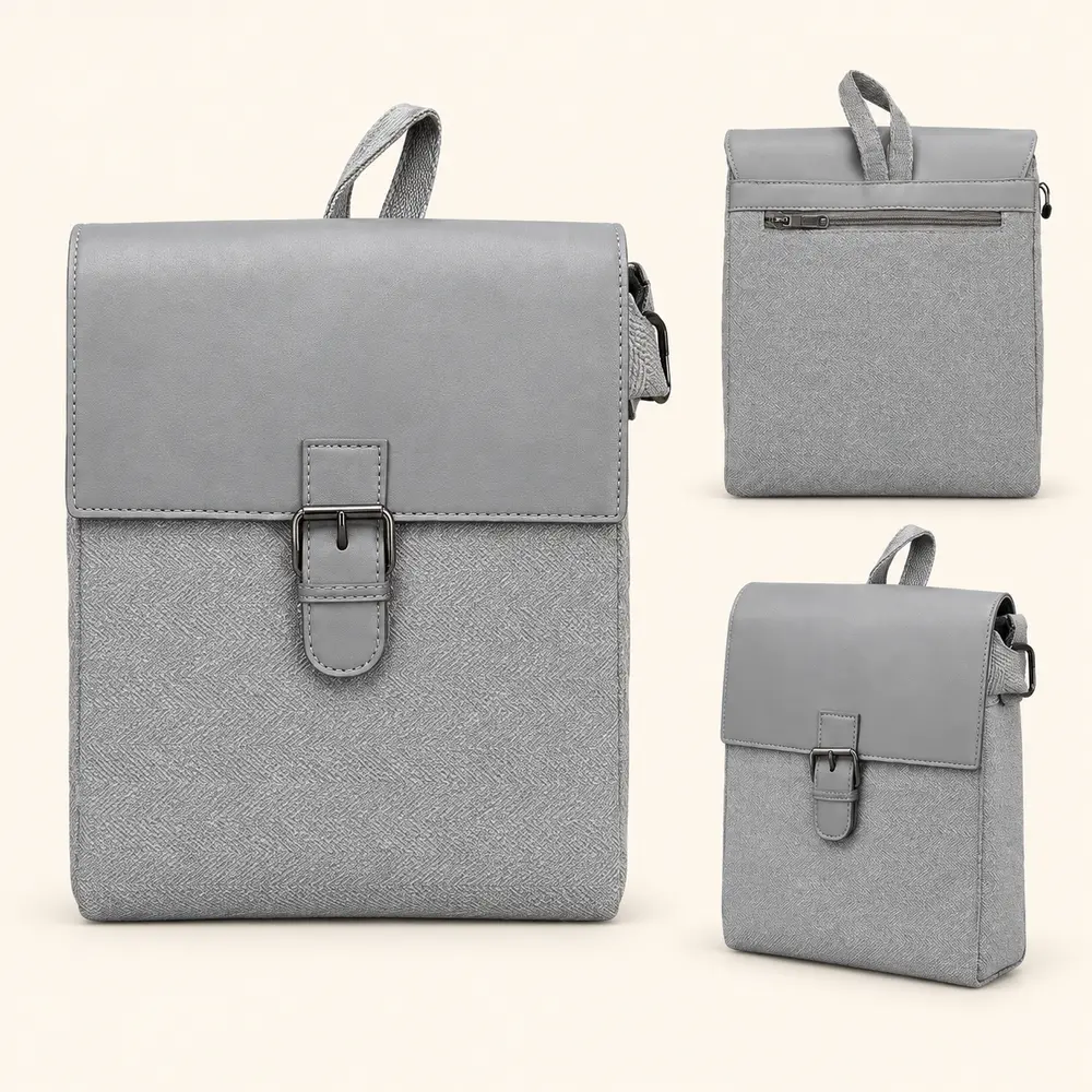 grey pu sling bag – ua 151 multi angle Grey PU Sling Bag UA-151 shown from multiple angles