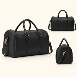 PU Leather Black Duffel Bag UA-155 shown from multiple angles