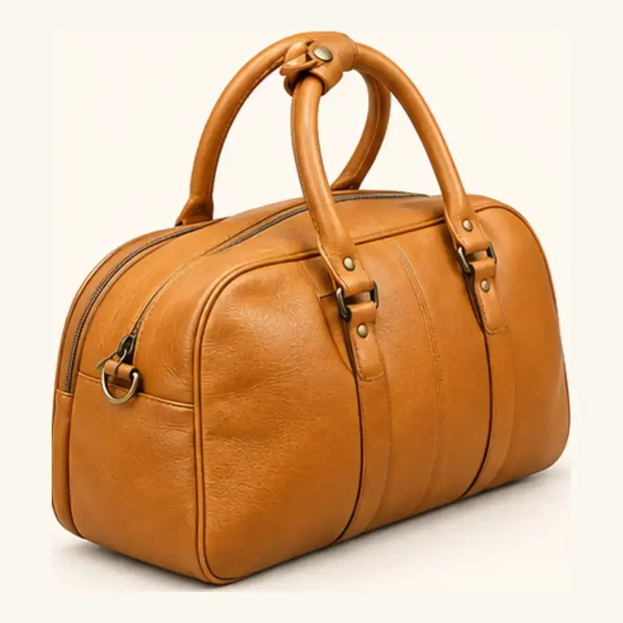 leather tan duffel bag – ua 156 rear Leather Tan Duffel Bag UA-156 rear view