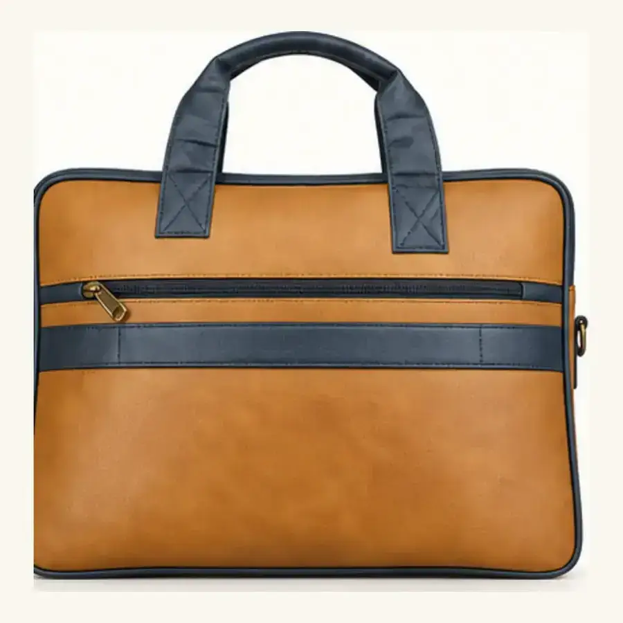 tan and navy heritage executive bag – ua 6 alternate Tan and Navy Heritage Executive Bag UA-6 alternate angle view