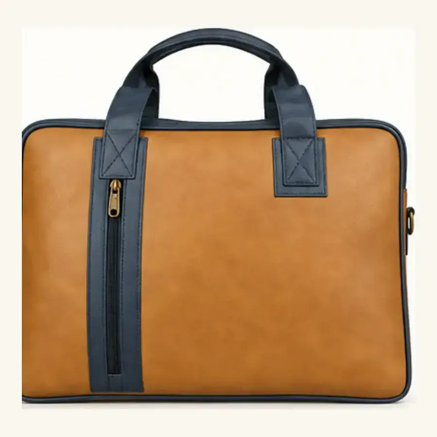 tan and navy heritage executive bag – ua 6 rear Tan and Navy Heritage Executive Bag UA-6 rear view