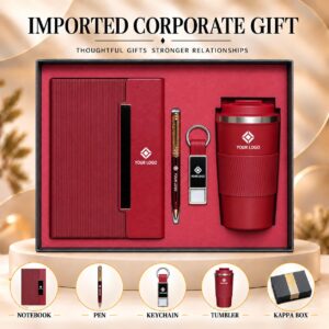 Crimson Burgundy Tumbler Gift Set 5-in-1 Ribbed Notebook Pen Keychain Tumbler Kappa Box UA-IG05