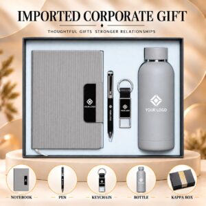 Steel Grey Ribbed Executive Gift Set 5-in-1 Ribbed Notebook Pen Keychain Bottle Kappa Box UA-IG07