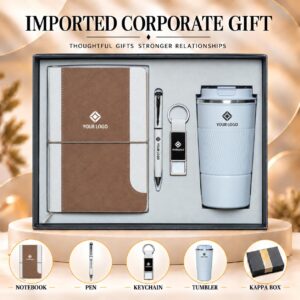 Caramel Tan & White Tumbler Gift Set 5-in-1 Dual-Tone Notebook Pen Keychain Tumbler Kappa Box UA-IG08