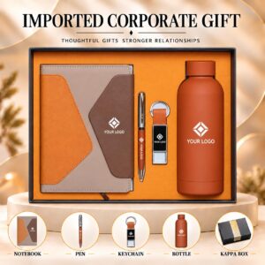 Terracotta Orange & Taupe Curved Flap Gift Set 5-in-1 Envelope Notebook Pen Keychain Bottle Kappa Box UA-IG10