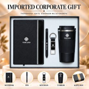 Midnight Black Metallic Trim Tumbler Gift Set 5-in-1 Chrome Inlay Notebook Pen Keychain Tumbler Kappa Box UA-IG11