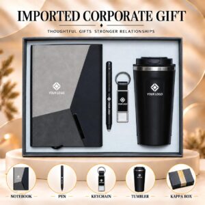 Geometric Charcoal & Black Tumbler Gift Set 5-in-1 Geometric Notebook Pen Keychain Tumbler Kappa Box UA-IG12