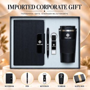 Carbon Black Ribbed Tumbler Gift Set 5-in-1 Fine-Ribbed Notebook Pen Keychain Tumbler Kappa Box UA-IG14