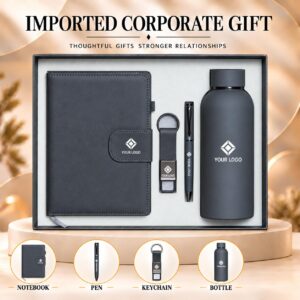 Slate Grey Tab Closure Gift Set 4-in-1 Notebook Pen Keychain Bottle Gift Box UA-IG15
