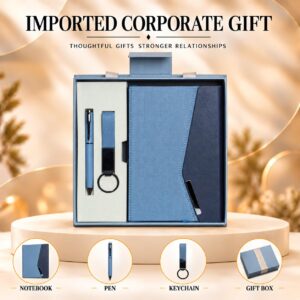 Cobalt & Sky Blue Diagonal Cut Gift Set 4-in-1 Asymmetric Notebook Pen Keychain Pull-Tab Box UA-IG16