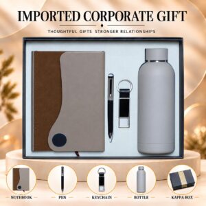 Walnut Brown & Slate Grey Duo Gift Set 5-in-1 Button Notebook Pen Keychain Bottle Kappa Box UA-IG18
