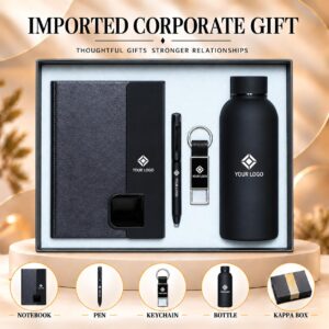 Stealth Black Multi-Texture Gift Set 5-in-1 Cutout Notebook Pen Keychain Bottle Kappa Box UA-IG21