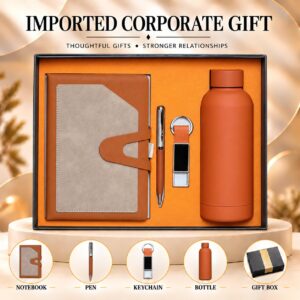 Desert Tan Suede & Orange Bottle Gift Set 5-in-1 Suede Notebook Pen Keychain Bottle Gift Box UA-IG23