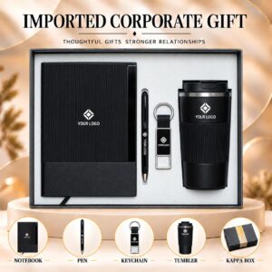 Striped Onyx Black Tumbler Gift Set 5-in-1 Pinstripe Notebook Pen Keychain Tumbler Kappa Box UA-IG24