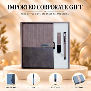 Chocolate Brown Ribbed Executive Gift Set 4-in-1 Ribbed Notebook Pen Keychain Pull-Tab Box UA-IG26
